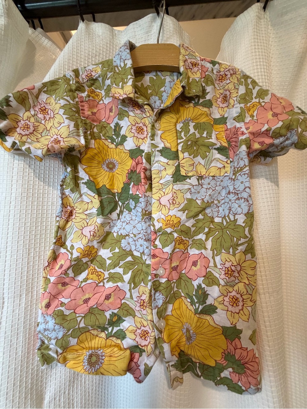 Janie and Jack Floral Button Romper in Yellow, Pink & Green